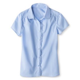 Cherokee Girls School Uniform Short Sleeve Ruffled Blouse   Soft Blue XS