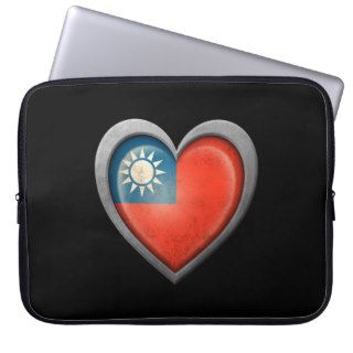 Taiwanese Heart Flag with Metal Effect Laptop Computer Sleeves