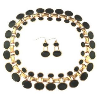 Enamel and Polished Oval Cleopatra Statement Necklace and Earrings Set   Black