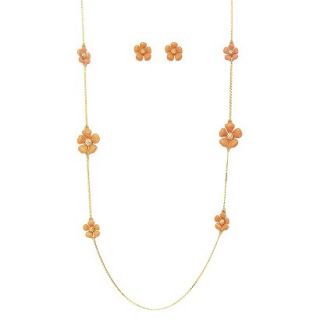 Daisy Flowers and Crystals Enamel and Gold Electroplated Station Necklace and