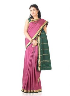 IndusDiva Women's Dark Purple Mysore Crepe Silk Saree Clothing