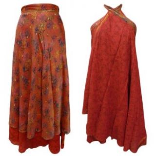 Red Floral Wrap Summer Sarong Reversible Women Wear Skirt Casual Dress India