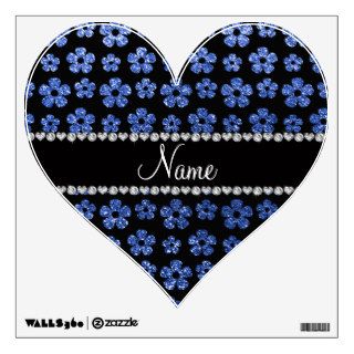 Personalized name blue glitter flowers wall stickers