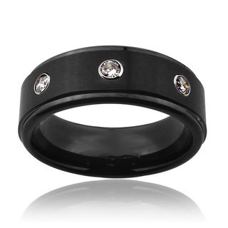 Tungsten Carbide Black Triple Cubic Zirconia Ring Men's Rings