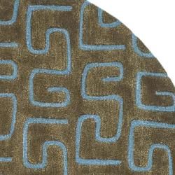 Handmade Puzzles Brown/ Blue New Zealand Round Wool Rug (6' Round) Safavieh Runner Rugs