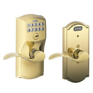 Schlage FE576 CAM 505 ACC CAM Built in Alarm, Camelot Collection Keypad Accent Lever Door Lock, Bright Brass    