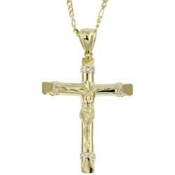 Sterling Essentials 14K Gold over Silver 24 inch CZ Crucifix Necklace Sterling Essentials Men's Necklaces