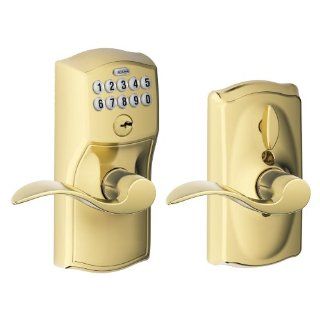 Schlage FE595 CAM 505 ACC Camelot Keypad Entry with Flex Lock and Accent Levers, Bright Brass   Door Levers  