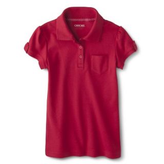 Cherokee Girls School Uniform Interlock Fashion Polo   Red Pop S