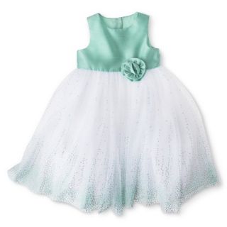 Cherokee Infant Toddler Girls Sleeveless Glitter Empire Dress   Aqua 3T