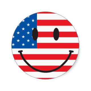 USA Flag Smiley Happy Face Round Stickers