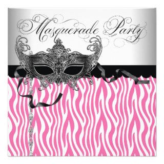 Pink Zebra Masquerade Party Invitations