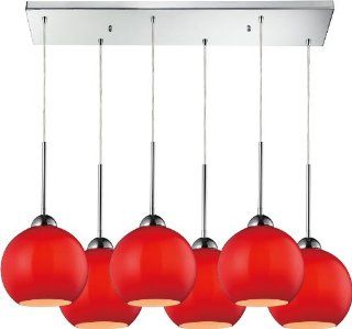 HGTV HOME 10240/6RC VERM 30 by 9 Inch Cassandra 6 Light Pendant with Vermilion Glass Shade, Polished Chrome Finish   Ceiling Pendant Fixtures  