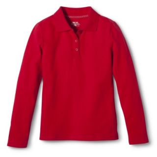 Cherokee Girls School Uniform Long Sleeve Polo   Red Pop XS