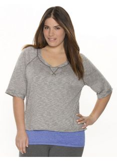Lane Bryant Plus Size Hacci layered look top     Womens Size 18/20, Charcoal