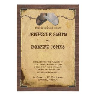 Rustic Country Cowboy Hats Barbed Wire Wedding Personalized Invites