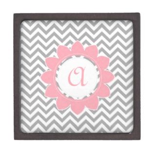 Personalized  Grey Chevron with Pink Accent Premium Jewelry Boxes