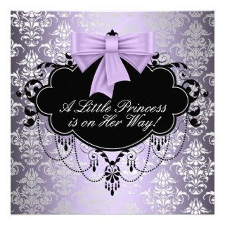 Silver Purple Black Princess Baby Girl Shower Personalized Announcement