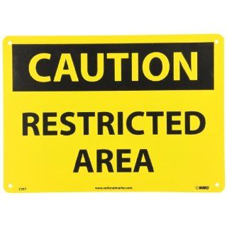 NMC C597RB OSHA Sign, Legend "CAUTION   RESTRICTED AREA", 14" Length x 10" Height, Rigid Plastic, Black on Yellow Industrial Warning Signs