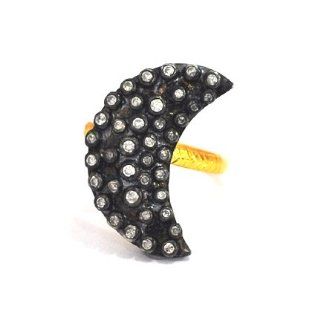 14kt Solid Yellow Gold Pave Diamond Half Moon Ring Silver Fashion Jewelry Jewelry