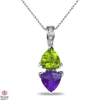 Women's Diamond Accent Pendant and chain with Amethyst and Peridot in 10k White Gold Necklaces Jewelry
