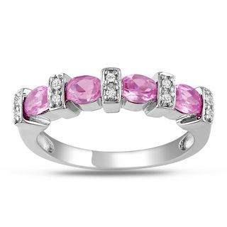 Miadora Sterling Silver Created Pink Sapphire and Diamond Ring Miadora Gemstone Rings