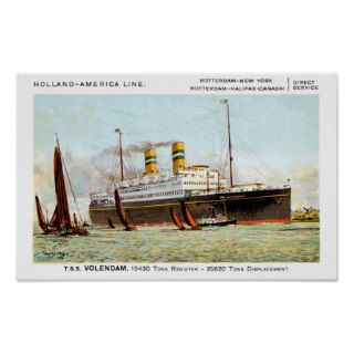 TSS / SS Volendam Vintage Passenger Ship Poster