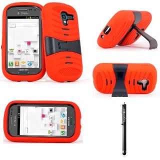 TopOnDeal TM Red and Black Hybrid Heavy Duty Rugged Shell Protective Phone Case Cover with Built in Kickstand+Free Stylus Touch Pen For Samsung Galaxy Exhibit SGH T599 T Mobile /MetroPCS Phone Accessory. (Red and Black) Cell Phones & Accessories