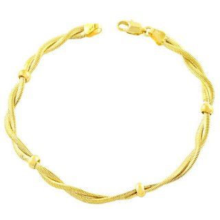 14 Karat Gold Bead On Twister Double Serpentine Bracelet 7.5 inch Link Bracelets Jewelry
