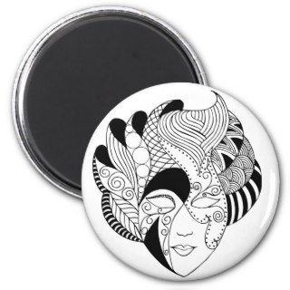 black and white lineart mask fridge magnet