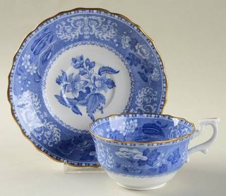 Spode Camilla Blue (Bone,Scalloped) Footed Cup & Saucer Set, Fine China Dinnerwa