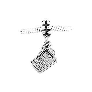 Sterling Silver Female Driver's License with Key Dangle Bead Charm Jewelry