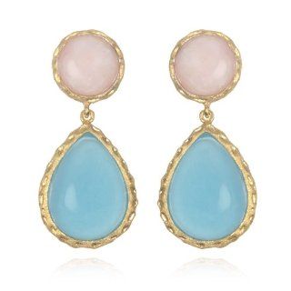 Gold Tone Milky Aquamarine Pear drop Earring with Peruvian Opal Dangle Earrings Jewelry