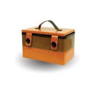 Sewing Basket Sewing Box Candy Pop Vinyl ~ Orange ~ Brown ~ Dark Brown 11.125" X 6.625" X 5.75" (28.2575cm x 16.8275cm x 14.605cm) with Handle and Feet
