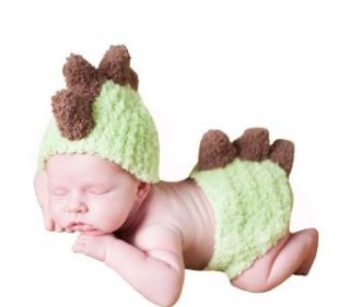 Melondipity Baby Boy Dinosaur Hat, Diaper Cover Set   Handmade Green Beanie (Newborn) Clothing