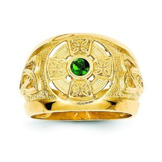 14K Gold Men Celtic Cross Green Synthetic Stone Ring Gold Men S Celtic Ring Jewelry