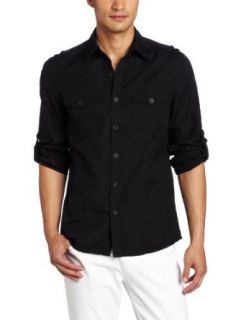 Kenneth Cole New York Men's Solid Military Shirt, Black, X Large at  Mens Clothing store