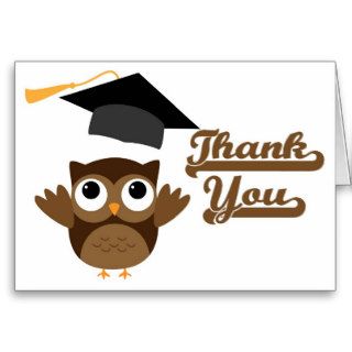 Tawny Owl Throwing Graduation Cap Thank You Card