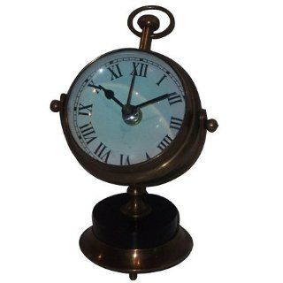 Gimbaled Antique Brass Clock   9 Inches Tall  
