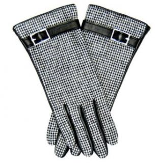 Houndstooth Fabric Gloves with Leather Palms with Belt Size XL Color BLK