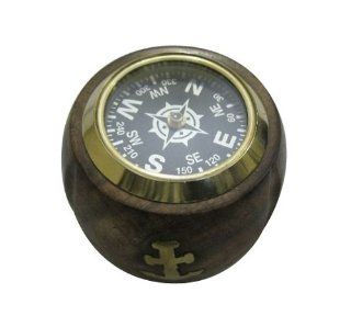 Brass Compass in Wooden Housing with Anchor Detail   Sport Compasses
