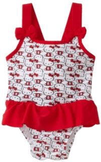 Hello Kitty Baby girls Infant Ruffle One Piece Swimsuit, White, 12 Months Clothing