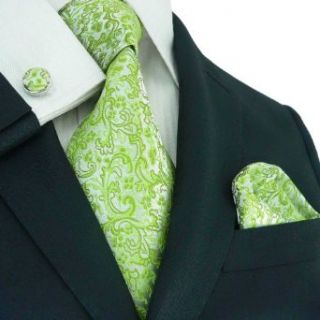 Landisun 593 Light Green Paisleys Mens Silk Tie Set Tie+Hanky+Cufflinks at  Mens Clothing store Neckties