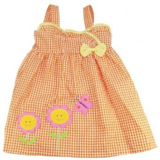 Sweet & Soft Toddler Girls Gingham Sunflower Summer Dress 2T Oranges Clothing