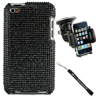 Black FULL Luxury Design Premium Crystal Rhinestone Cover Protective Case for Apple iPod Touch 4 + Determination Hand Strap + Windshield Car Mount Cell Phones & Accessories