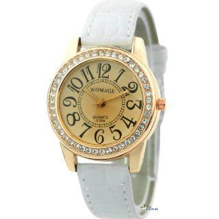 Fashion Personality Lady Watch Crystals Surround Dial Design Highlight Crystal View Design Surface Analog Display WA596 (White Color) Watches
