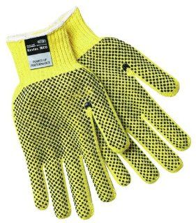 MCR Safety 9376L Kevlar Heavy Weight 7 Gauge Gloves with PVC Dots On 2 Side, Yellow, Large   Work Gloves  