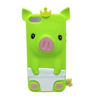 S9D New Cute Fancy 3D Soft Silicone Protective Pig Case Skin Back Cover Protector For iPhone 5 Green Cell Phones & Accessories