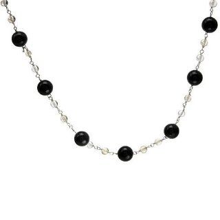 Sterling Silver 8.64 CTW Quartz and Onyx Women Necklace. Length 17.5 in. Total Item weight 12.9 g. Jewelry