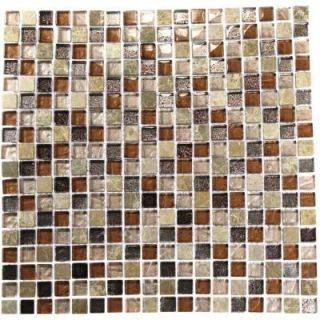 Splashback Tile Blend 12 in. x 12 in.x 8 mm Marble And Glass Mosaic Floor and Wall Tile OUTBACK BROWN